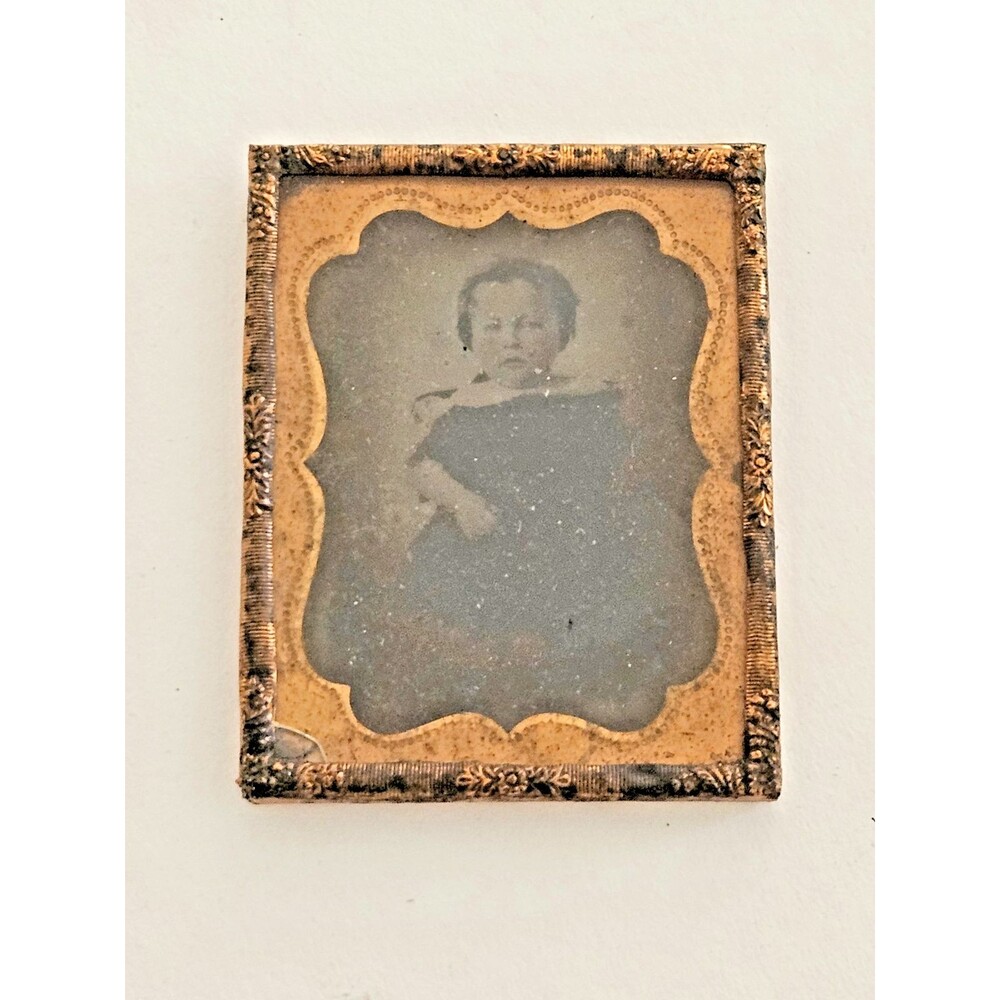 Antique Victorian Tintype Photograph Child Ornate Frame Civil War Era 1800s